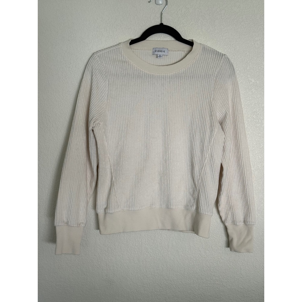Evereve Ribbed Knit Pullover Sweater Cream Off White Crew Neck Long Sleeve XS